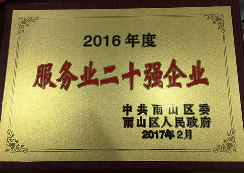 明博所被雨山区区委、区政府评为2016年度经济发展突出贡献服务业二十强企业